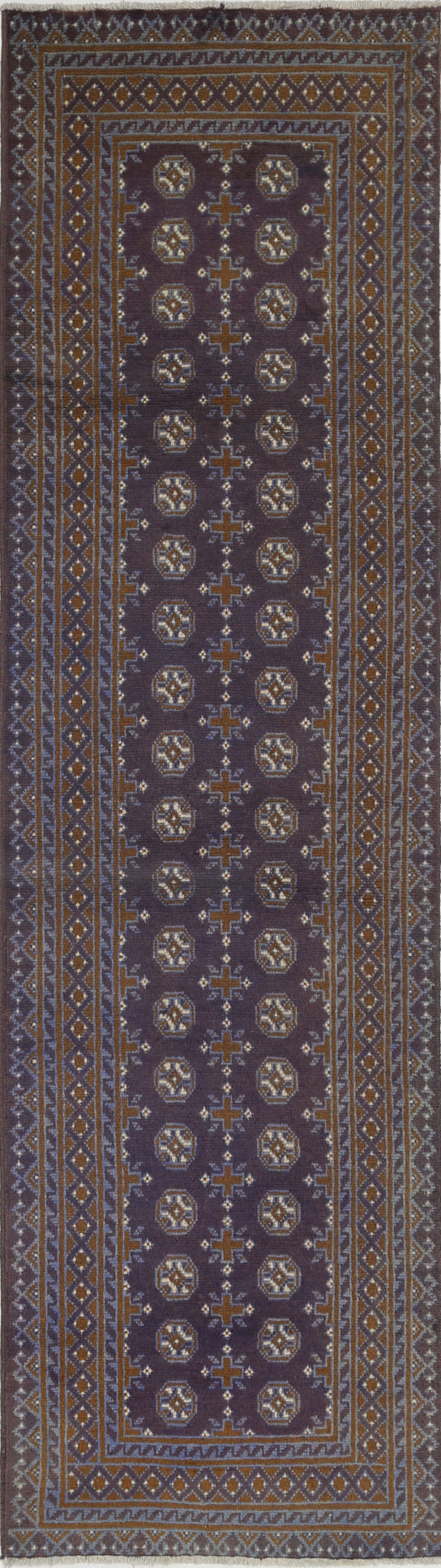 Ivory Hand-Knotted Afghan Tribal Geometric Wool Rug - 2'7" x 9'5"