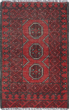 Ivory Hand-Knotted Afghan Tribal Geometric Wool Rug - 1'8" x 2'10"