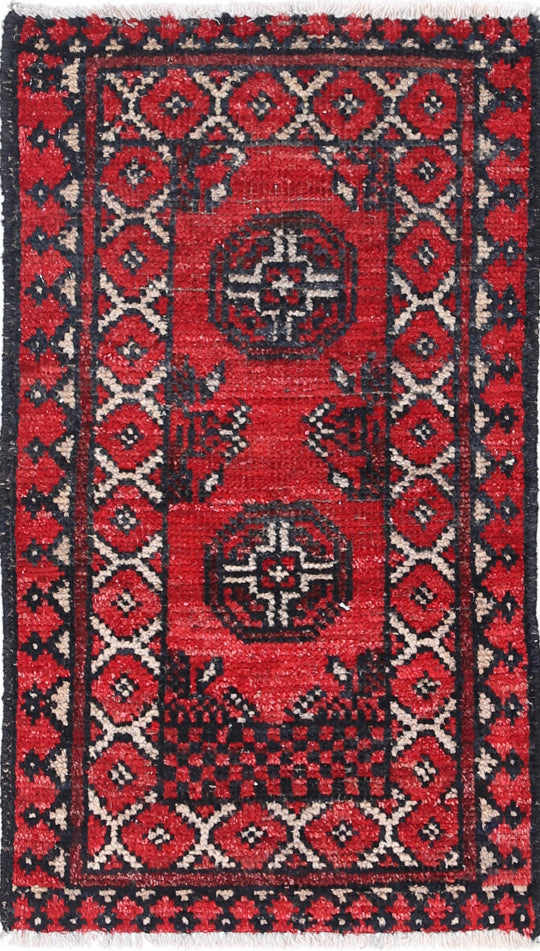 Ivory Hand-Knotted Afghan Tribal Geometric Wool Rug - 1'7" x 3'0"