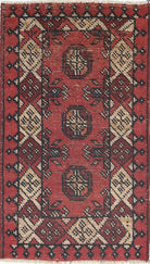 Ivory Hand-Knotted Afghan Tribal Geometric Wool Rug - 1'7" x 2'10"