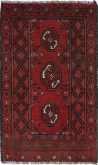 Ivory Hand-Knotted Afghan Tribal Geometric Wool Rug - 1'8" x 2'11"