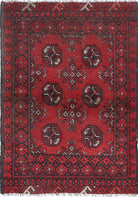 Ivory Hand-Knotted Afghan Tribal Geometric Wool Rug - 2'5" x 3'8"