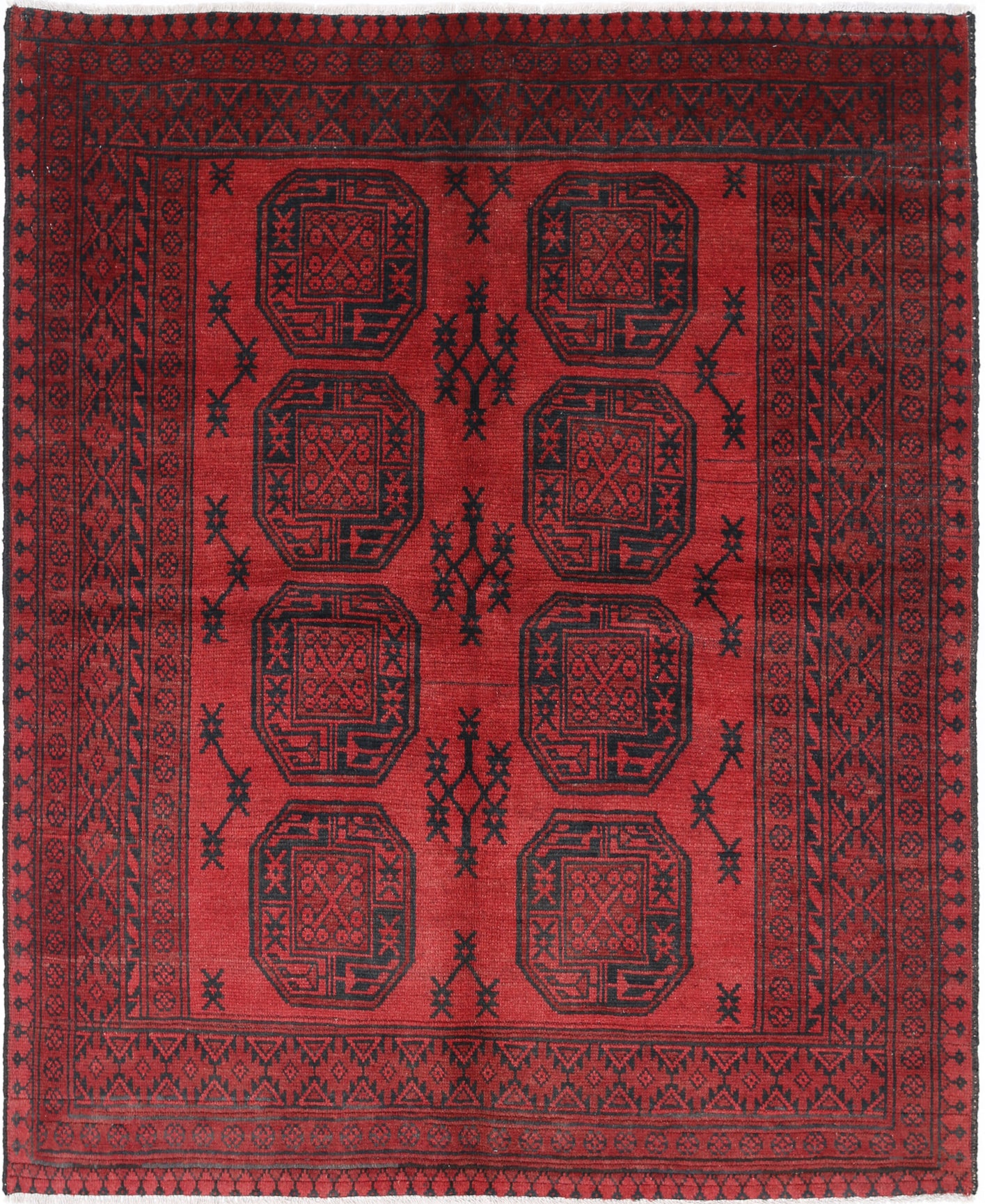 Ivory Hand-Knotted Afghan Tribal Geometric Wool Rug - 5'0" x 6'2"