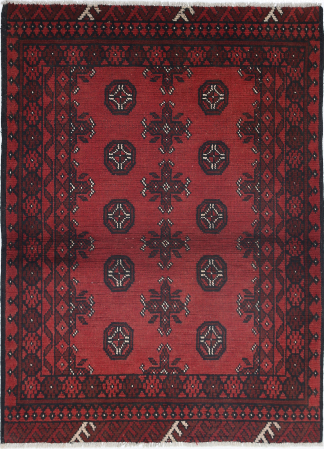 Ivory Hand-Knotted Afghan Tribal Geometric Wool Rug - 2'4" x 4'6"