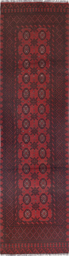 Ivory Hand-Knotted Afghan Tribal Geometric Wool Rug - 2'6" x 9'4"