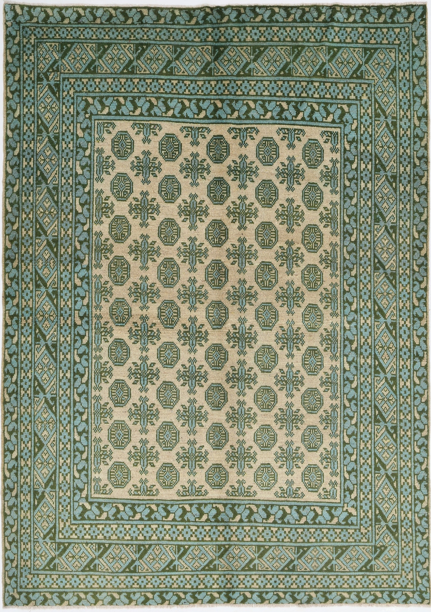 Ivory Hand-Knotted Afghan Tribal Geometric Wool Rug - 5'6" x 7'9"