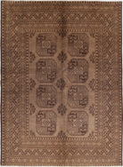 Ivory Hand-Knotted Afghan Tribal Geometric Wool Rug - 5'4" x 7'5"