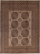 Ivory Hand-Knotted Afghan Tribal Geometric Wool Rug - 5'5" x 7'7"