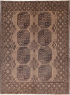 Ivory Hand-Knotted Afghan Tribal Geometric Wool Rug - 4'11" x 6'7"