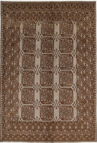 Ivory Hand-Knotted Afghan Tribal Geometric Wool Rug - 6'4" x 9'4"