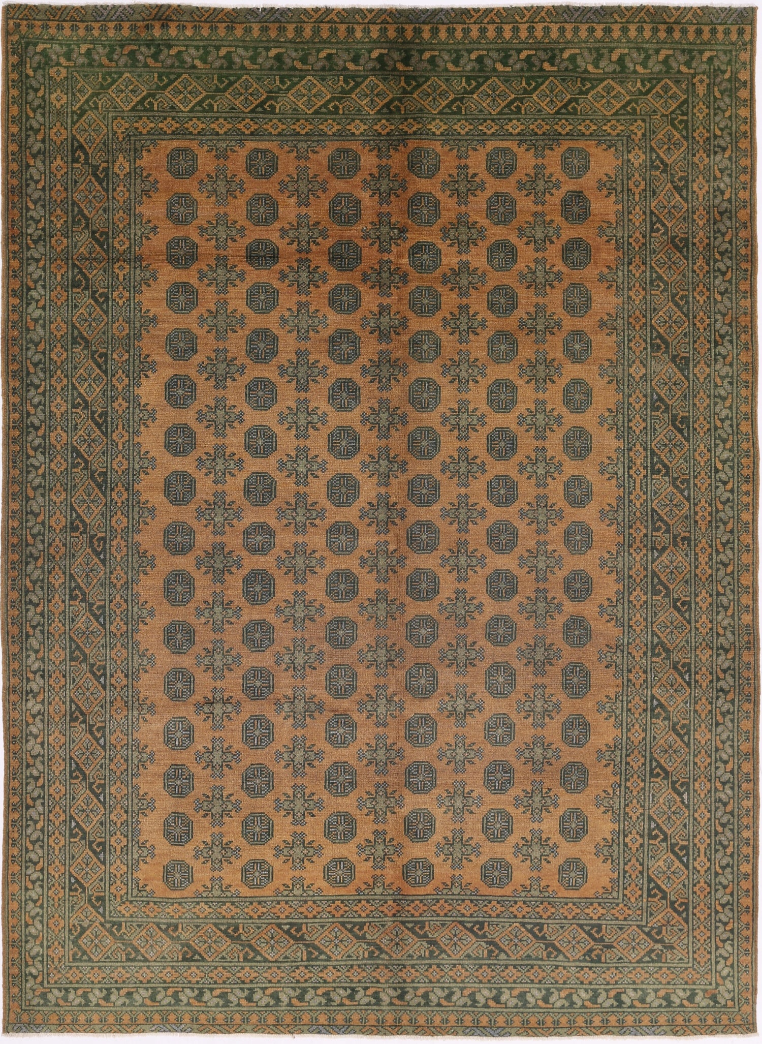 Ivory Hand-Knotted Afghan Tribal Geometric Wool Rug - 6'7" x 9'4"