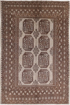Ivory Hand-Knotted Afghan Tribal Geometric Wool Rug - 5'3" x 7'11"