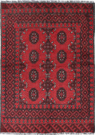 Ivory Hand-Knotted Afghan Tribal Geometric Wool Rug - 3'2" x 4'7"