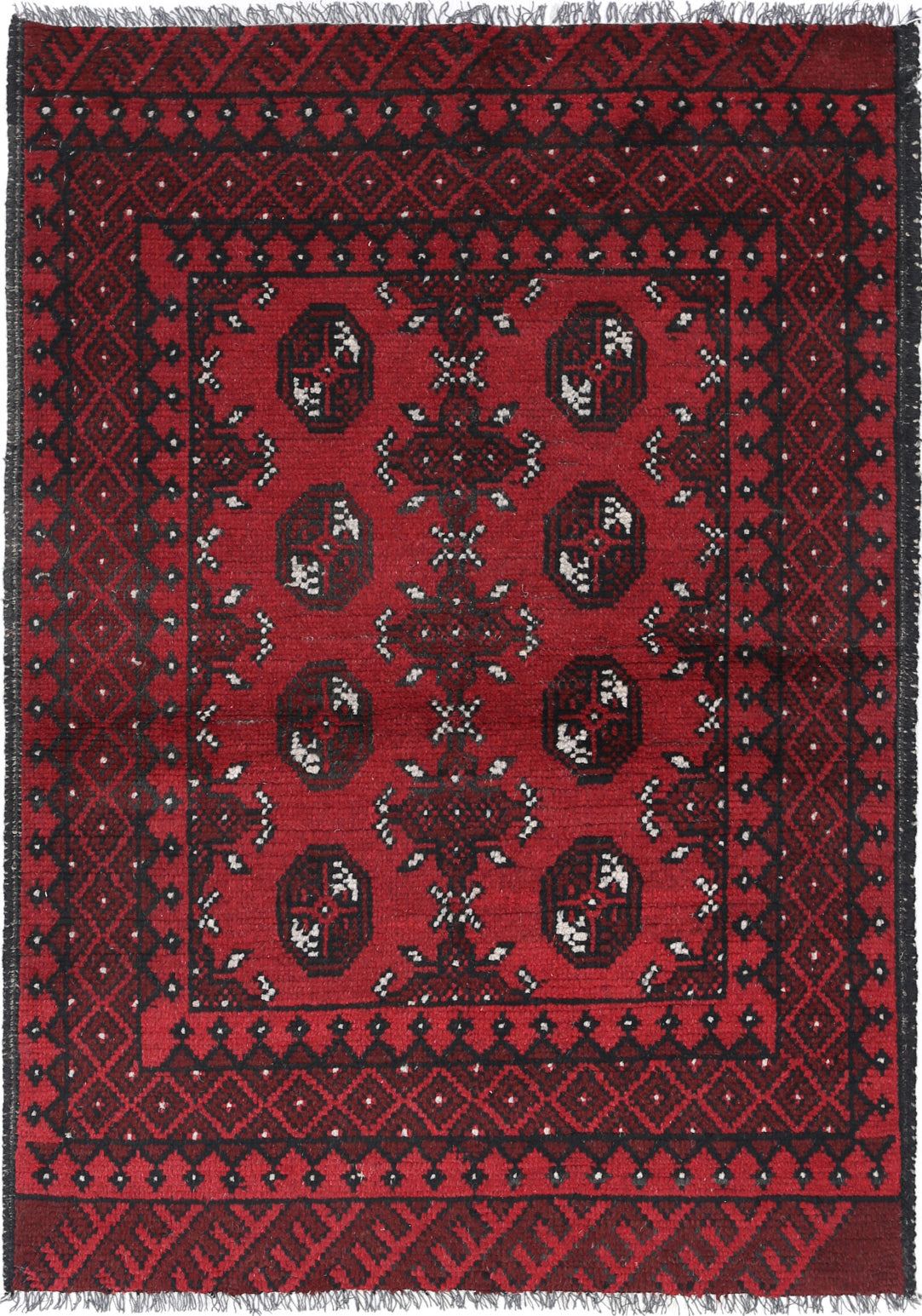 Ivory Hand-Knotted Afghan Tribal Geometric Wool Rug - 3'1" x 4'7"