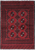 Ivory Hand-Knotted Afghan Tribal Geometric Wool Rug - 3'1" x 4'7"