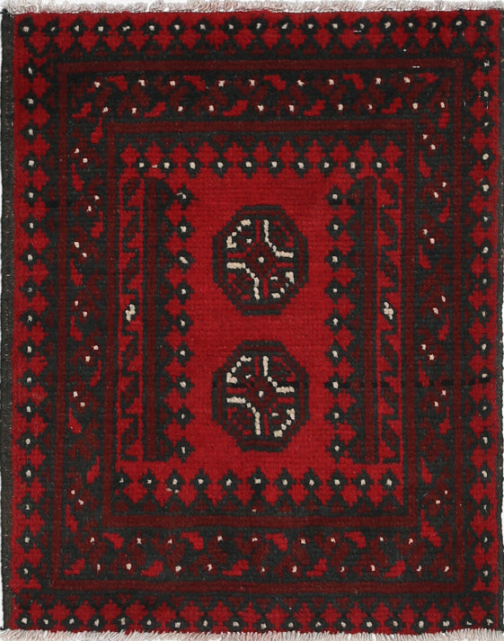 Ivory Hand-Knotted Afghan Tribal Geometric Wool Rug - 1'8" x 2'2"