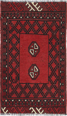 Ivory Hand-Knotted Afghan Tribal Geometric Wool Rug - 1'6" x 2'8"