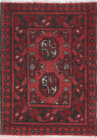 Ivory Hand-Knotted Afghan Tribal Geometric Wool Rug - 1'6" x 2'2"