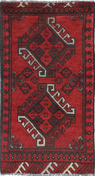 Ivory Hand-Knotted Afghan Tribal Geometric Wool Rug - 1'9" x 3'4"