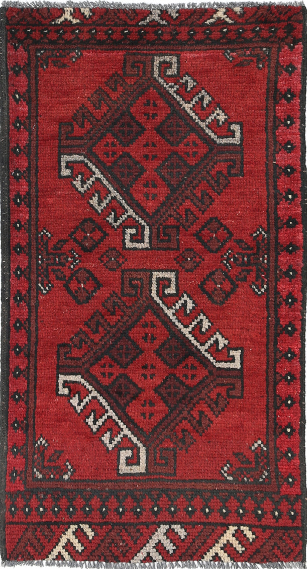 Ivory Hand-Knotted Afghan Tribal Geometric Wool Rug - 1'9" x 3'4"