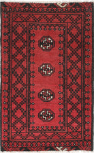 Ivory Hand-Knotted Afghan Tribal Geometric Wool Rug - 1'8" x 2'11"