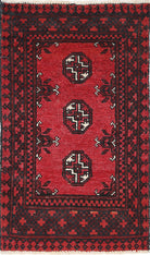 Ivory Hand-Knotted Afghan Tribal Geometric Wool Rug - 1'8" x 3'1"