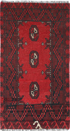 Ivory Hand-Knotted Afghan Tribal Geometric Wool Rug - 1'6" x 2'9"