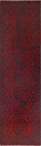 Ivory Hand-Knotted Afghan Tribal Geometric Wool Rug - 2'6" x 9'3"