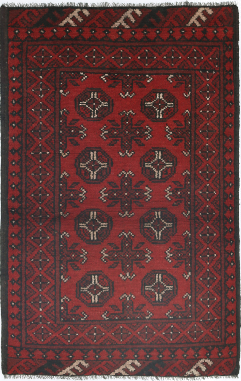 Ivory Hand-Knotted Afghan Tribal Geometric Wool Rug - 2'5" x 3'11"