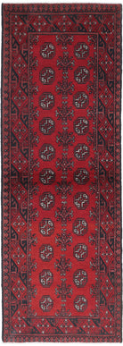 Ivory Hand-Knotted Afghan Tribal Geometric Wool Rug - 2'7" x 7'11"