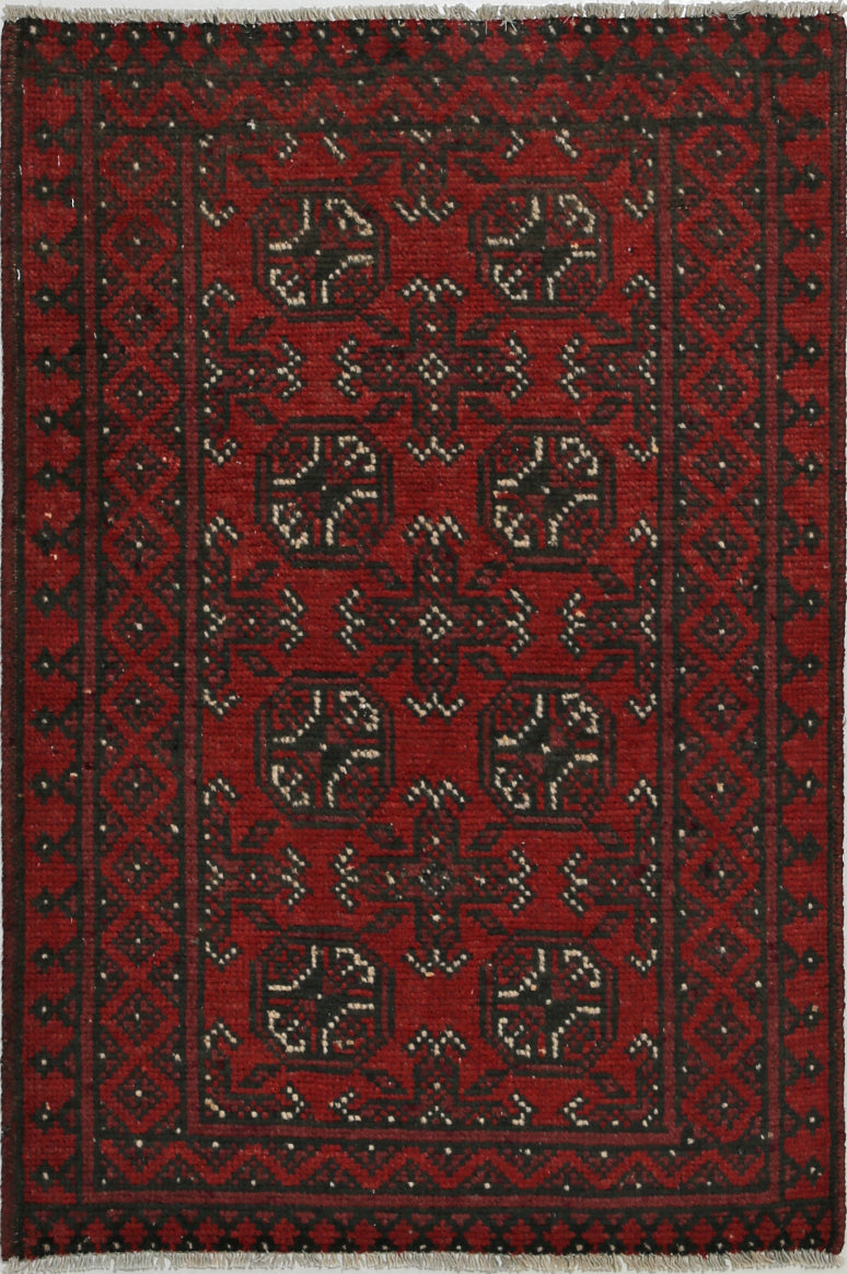Ivory Hand-Knotted Afghan Tribal Geometric Wool Rug - 2'4" x 3'6"