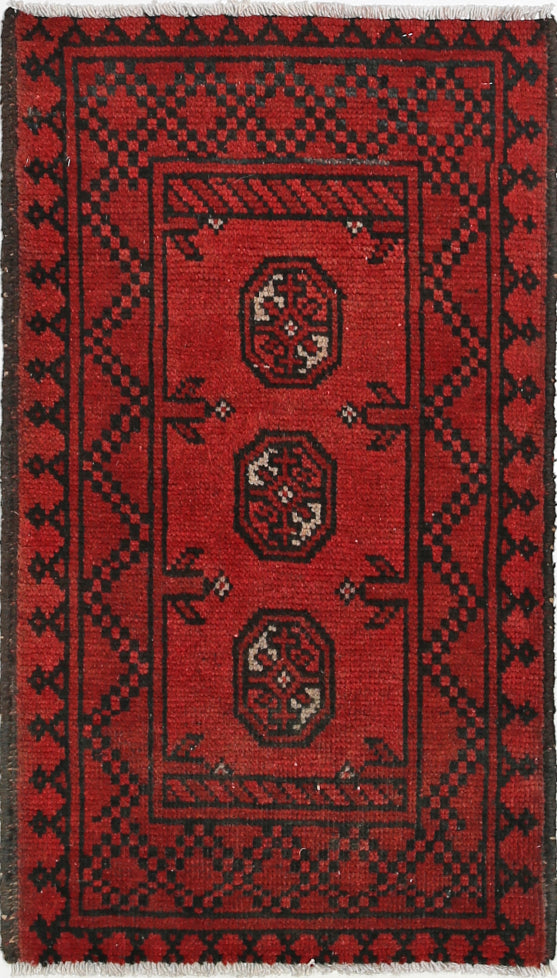 Ivory Hand-Knotted Afghan Tribal Geometric Wool Rug - 1'8" x 3'0"