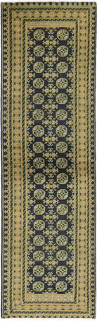 Ivory Hand-Knotted Afghan Tribal Geometric Wool Rug - 2'7" x 9'6"