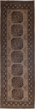 Ivory Hand-Knotted Afghan Tribal Geometric Wool Rug - 2'9" x 9'3"