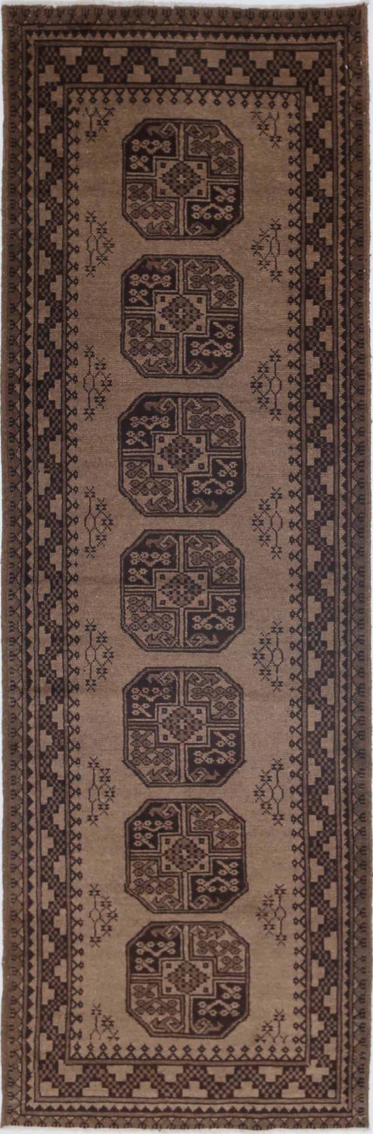 Ivory Hand-Knotted Afghan Tribal Geometric Wool Rug - 2'9" x 9'3"