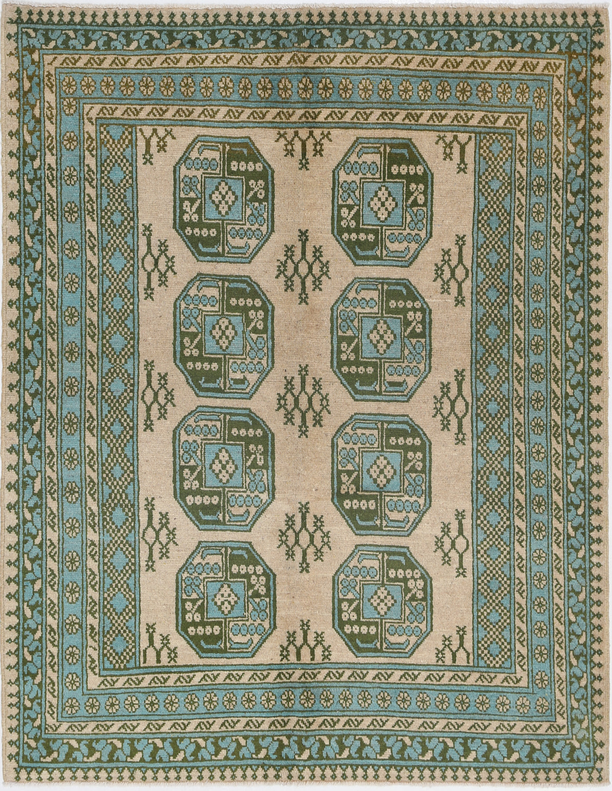Ivory Hand-Knotted Afghan Tribal Geometric Wool Rug - 5'1" x 6'7"