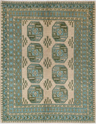 Ivory Hand-Knotted Afghan Tribal Geometric Wool Rug - 5'1" x 6'7"