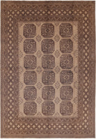 Ivory Hand-Knotted Afghan Tribal Geometric Wool Rug - 6'8" x 9'7"