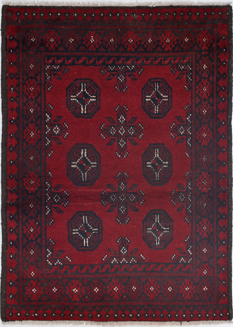 Ivory Hand-Knotted Afghan Tribal Geometric Wool Rug - 2'4" x 3'4"