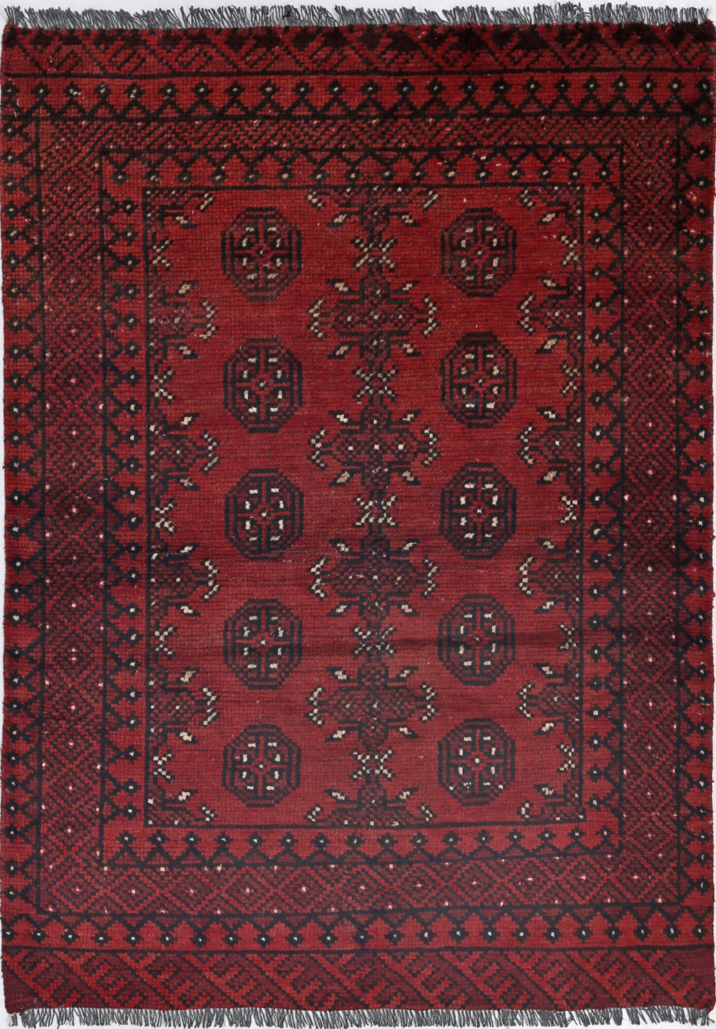 Ivory Hand-Knotted Afghan Tribal Geometric Wool Rug - 2'2" x 4'6"