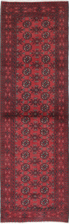 Ivory Hand-Knotted Afghan Tribal Geometric Wool Rug - 2'7" x 8'10"