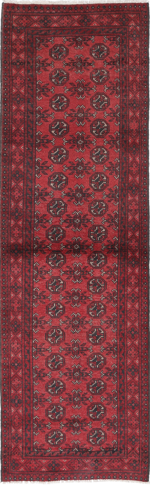 Ivory Hand-Knotted Afghan Tribal Geometric Wool Rug - 2'7" x 8'10"