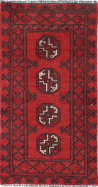Ivory Hand-Knotted Afghan Tribal Geometric Wool Rug - 1'6" x 3'0"