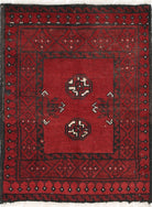 Ivory Hand-Knotted Afghan Tribal Geometric Wool Rug - 1'6" x 2'3"