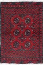 Ivory Hand-Knotted Afghan Tribal Geometric Wool Rug - 2'7" x 3'9"