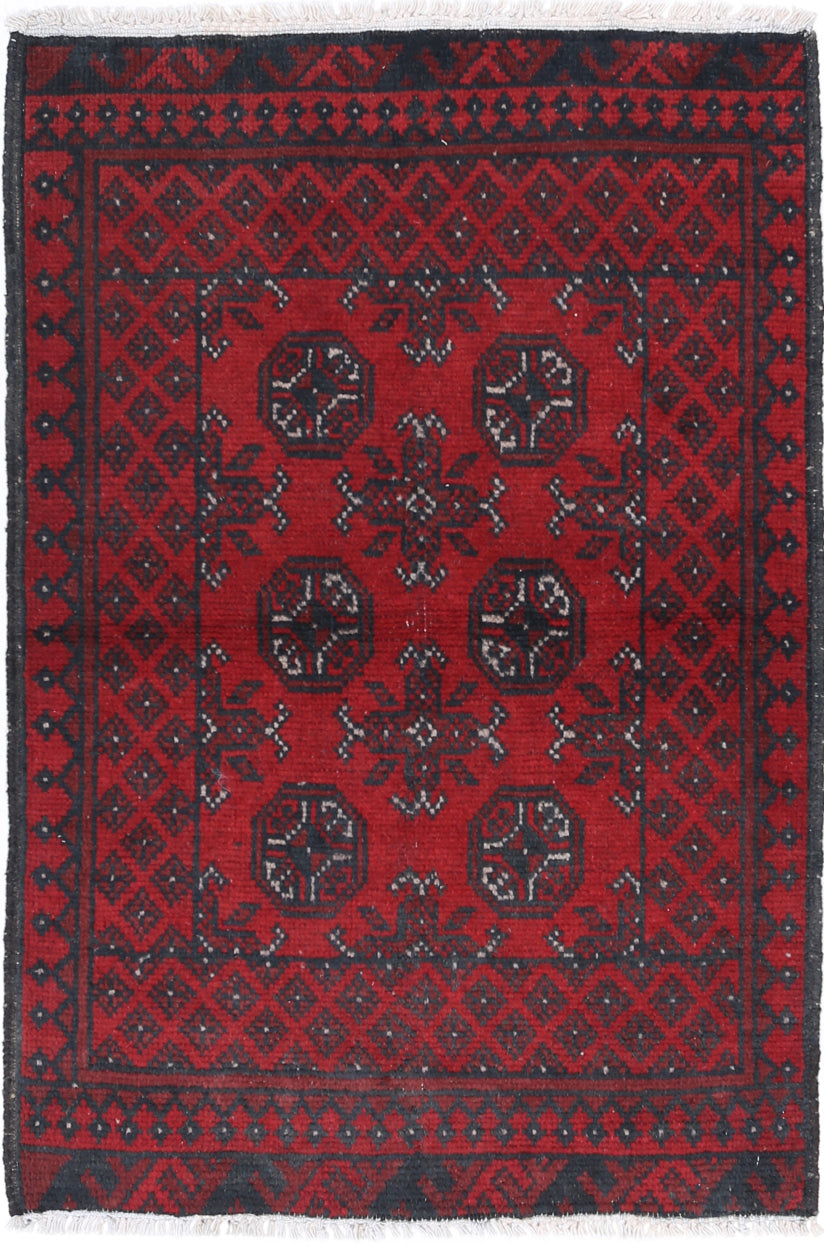 Ivory Hand-Knotted Afghan Tribal Geometric Wool Rug - 2'7" x 3'9"