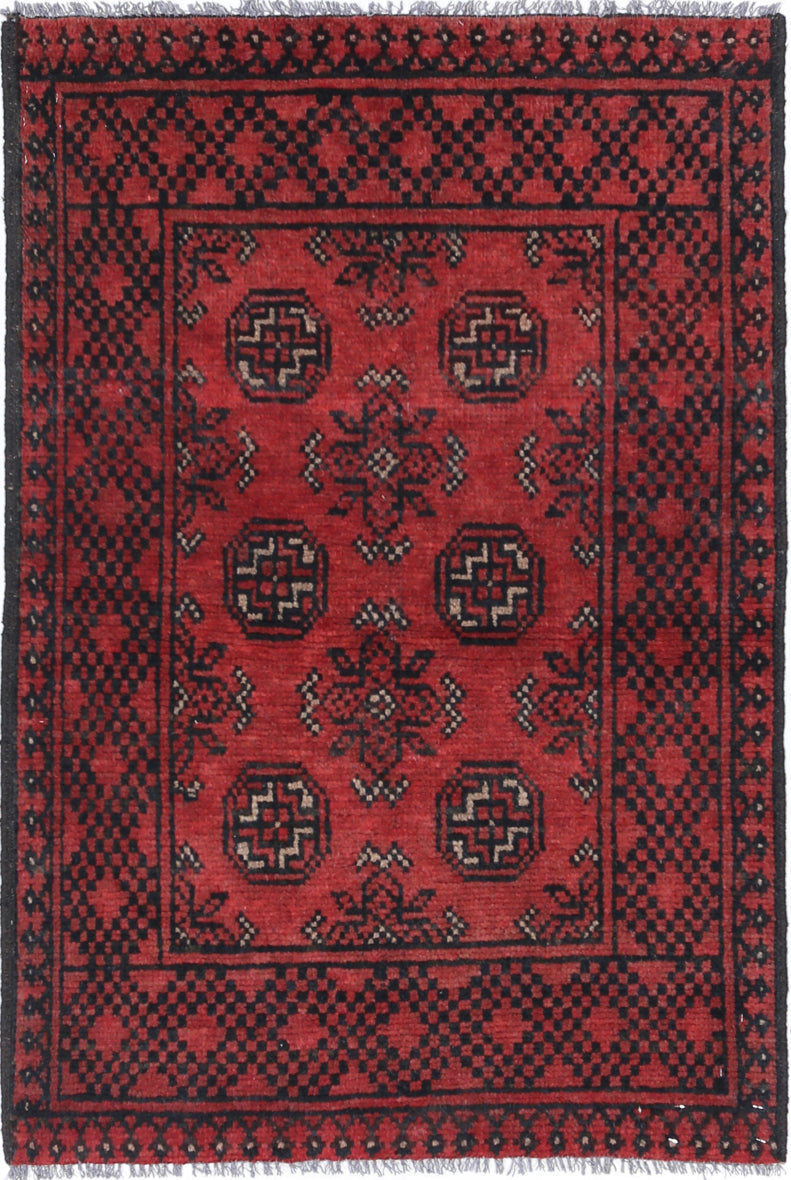 Ivory Hand-Knotted Afghan Tribal Geometric Wool Rug - 2'5" x 3'7"