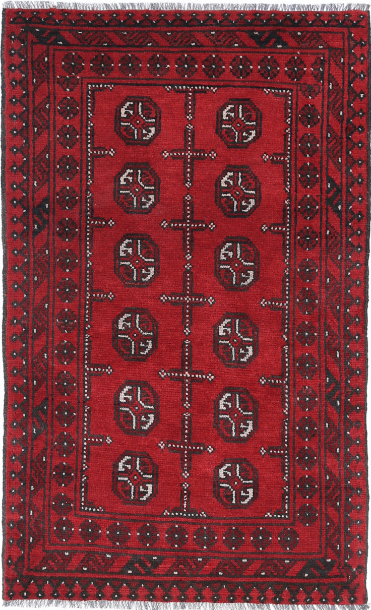 Ivory Hand-Knotted Afghan Tribal Geometric Wool Rug - 2'5" x 4'0"