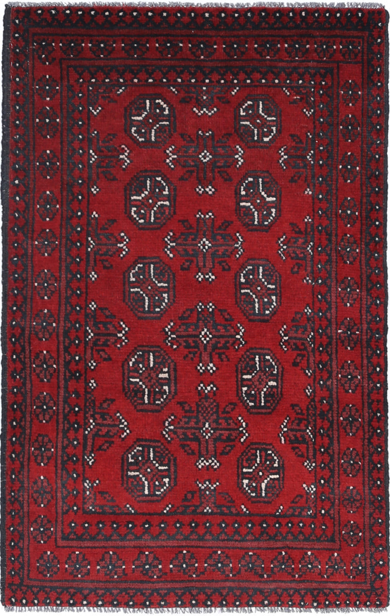 Ivory Hand-Knotted Afghan Tribal Geometric Wool Rug - 2'5" x 3'11"