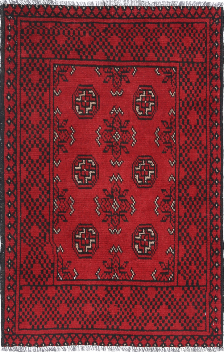 Ivory Hand-Knotted Afghan Tribal Geometric Wool Rug - 2'4" x 3'6"